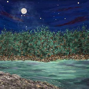 Moonlit Acrylic Painting, Moon at Night 8 x 8"